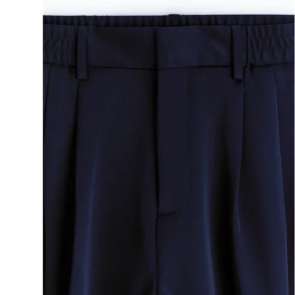 NWT MAN SATIN EFFECT PLEATED PANTS NAVY BLUE - Picture 6 of 8